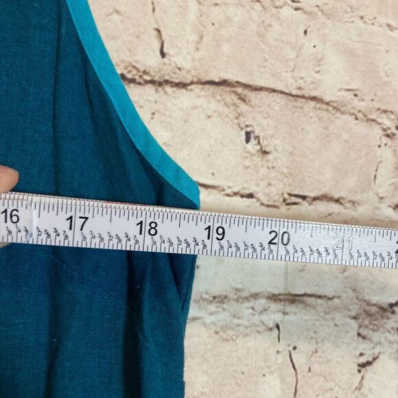 Vintage Studio Ease Midi Dress Womens 14 Linen Teal Turquoise Safari Elephant - Picture 12 of 13